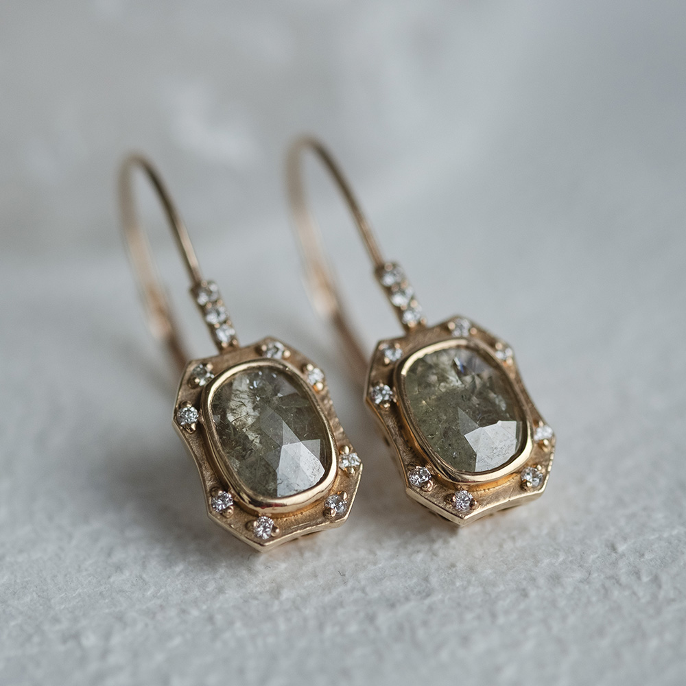 Rustic Rose Cut Diamond Earrings in Rose Gold - Image 4