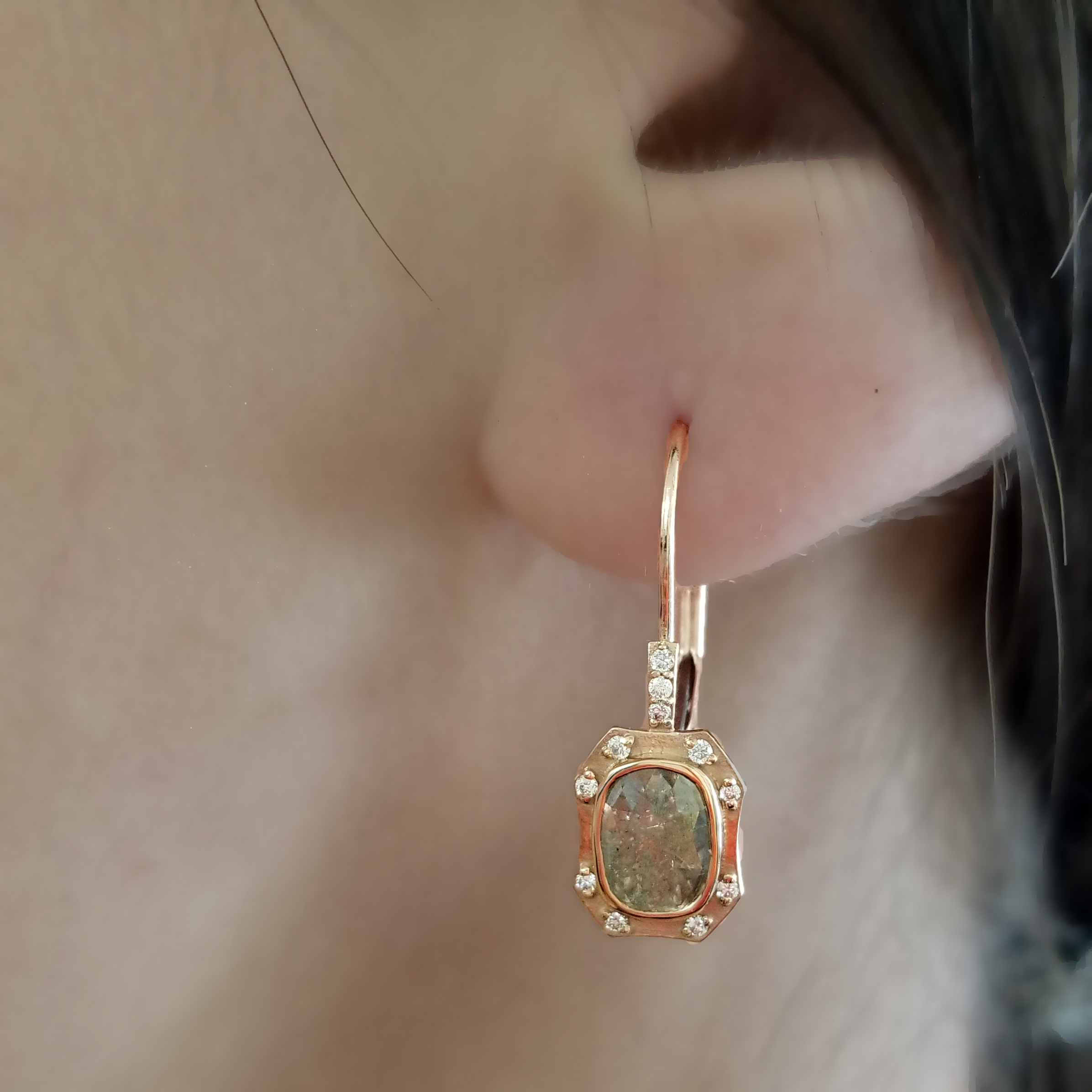 Rustic Rose Cut Diamond Earrings in Rose Gold - Image 5