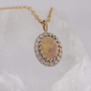 Crystal Australian Opal with Diamond Halo Pendant