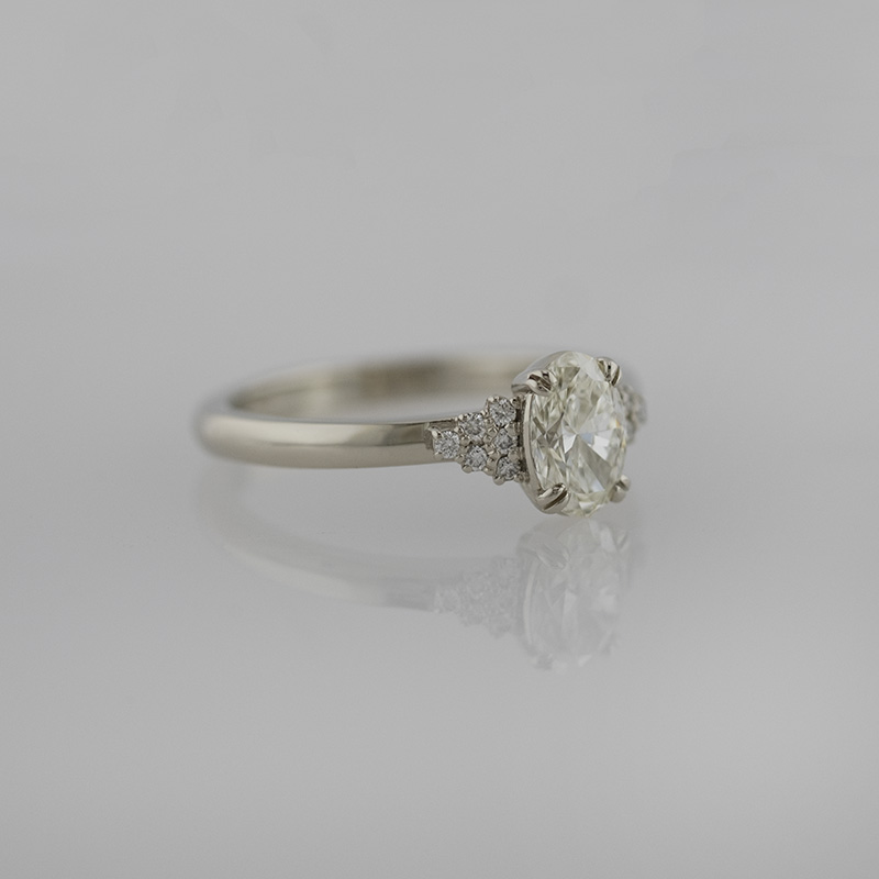Oval Diamond with Diamond Clusters in 14K White Gold - Image 2
