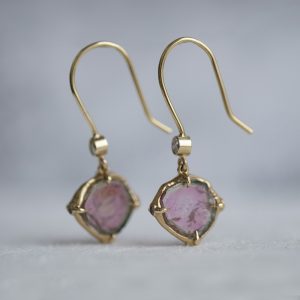 Watermelon Tourmaline and Diamond Earrings
