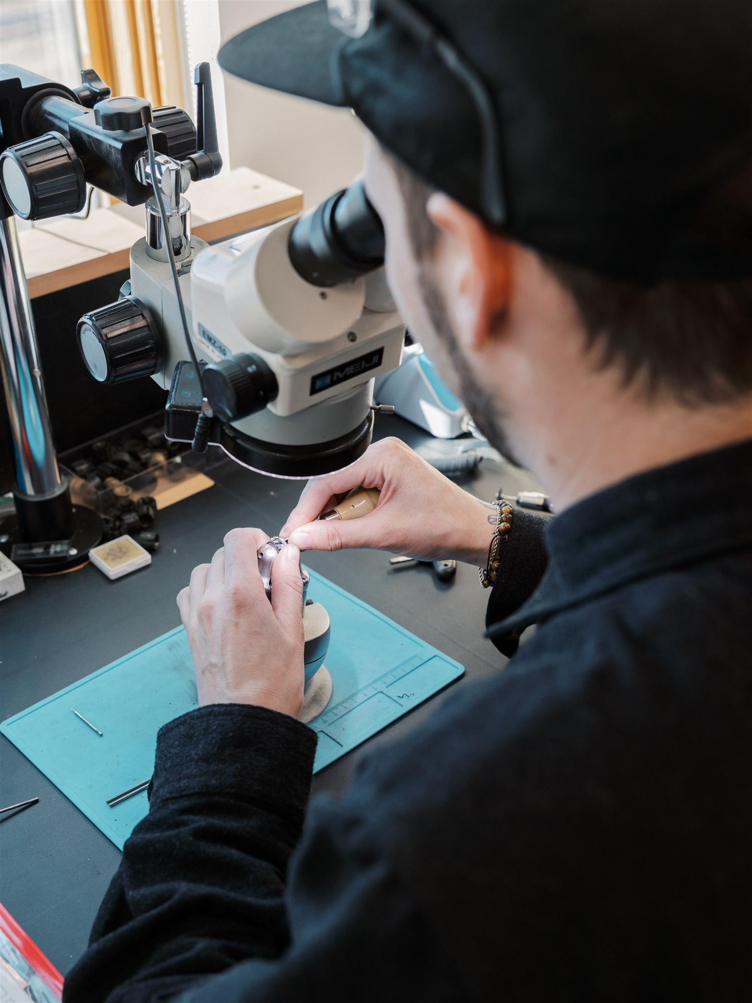 Ollie on the jeweler's bench removing heirloom stones